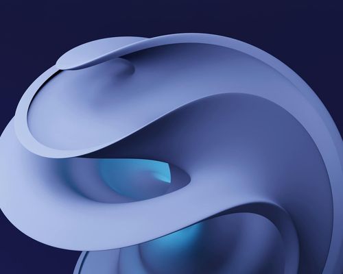 Abstract fluid dynamic shapes in dark blue tones